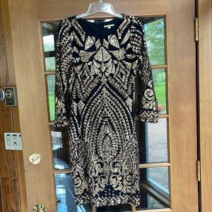 Gorgeous Gold Sequin and Black long sleeve cocktail dress Size S
